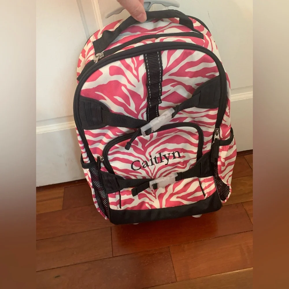 NWOT Pottery Barn Kids Pink Tiger Striped Rolling Backpack-Caitlyn